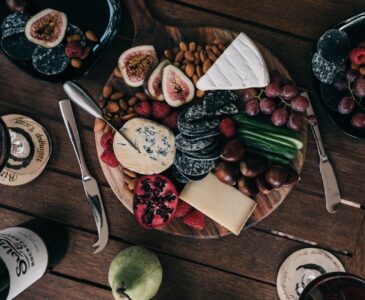 wooden tray with tasty food